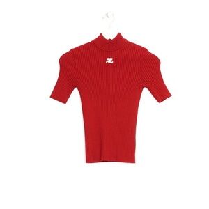 Courreges Red Ribbed Short Sleeve Top